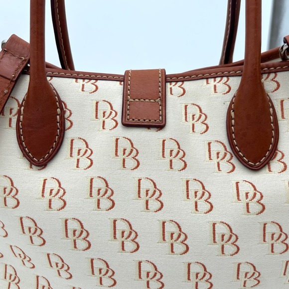 Dooney & Bourke Signature Canvas Leather Monogram Satchel DB Monogram Bag Cream - Picture 5 of 10